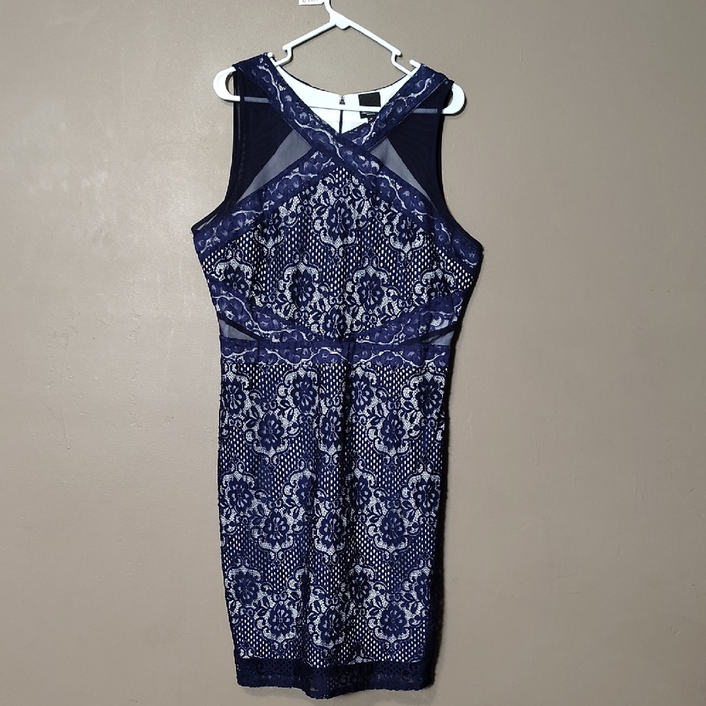 Melrose Social Blue Lace W White Slip Liner Size 16